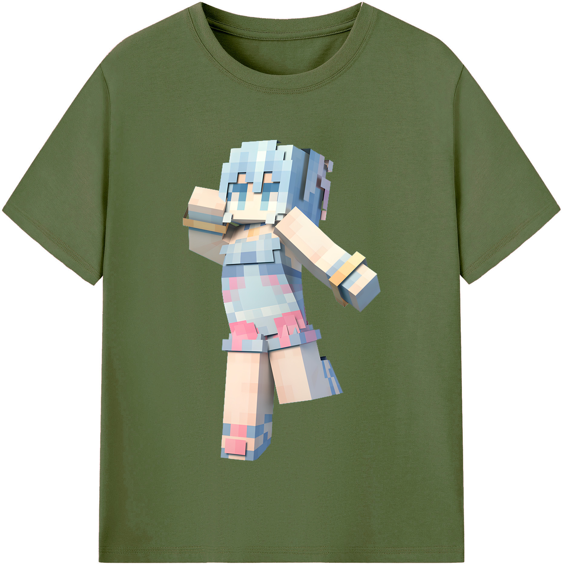 （画像用） マインクラフト ブロックの世界 Minecraft MC Block world 綿100％半袖Tシャツ（フロントプリント）